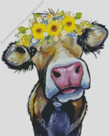 Aesthetic Cow With Sunflowers Diamond Painting