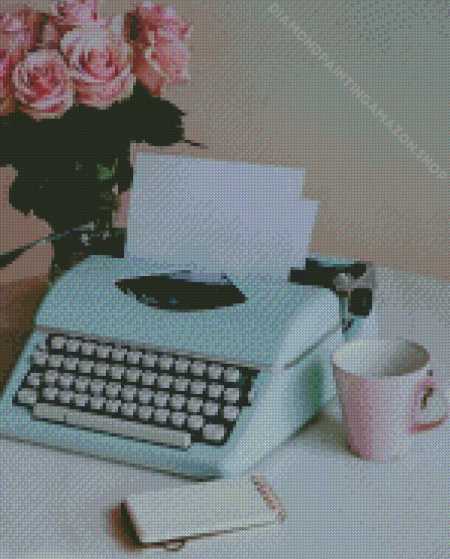 Aesthetic Blue Typewriter Diamond Painting