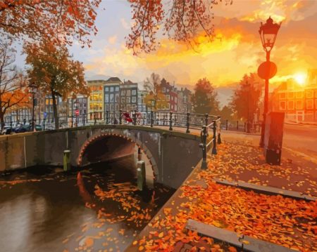 Amsterdam Autumn At Sunset Diamond Painting