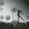 Black And White Fairies And Dandelions Diamond Painting