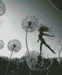 Black And White Fairies And Dandelions Diamond Painting