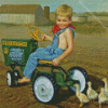 Boy On Tractor And Ducks Art Diamond Painting