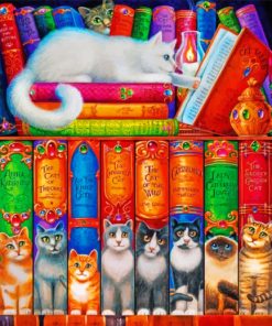 Cat Bookshelf Charles Wysocki Diamond Painting