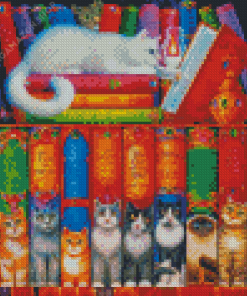 Cat Bookshelf Charles Wysocki Diamond Painting