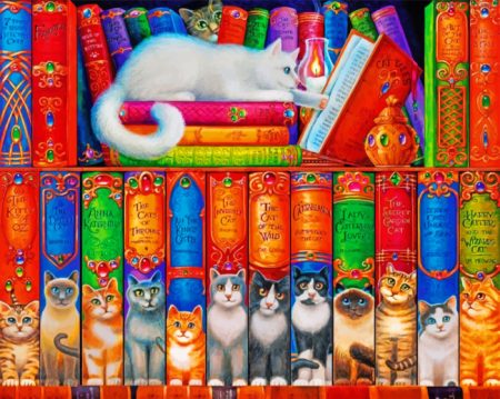 Cat Bookshelf Charles Wysocki Diamond Painting