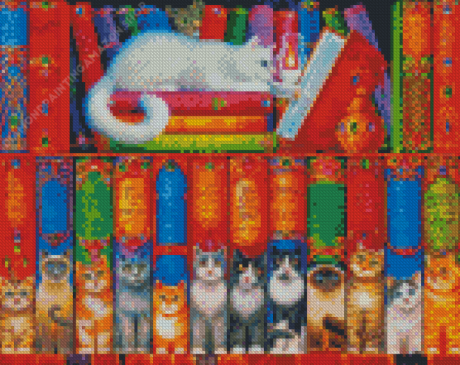 Cat Bookshelf Charles Wysocki Diamond Painting