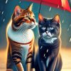 Cats And Red Umbrella Diamond Painting