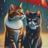 Cats And Red Umbrella Diamond Painting