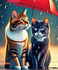 Cats And Red Umbrella Diamond Painting