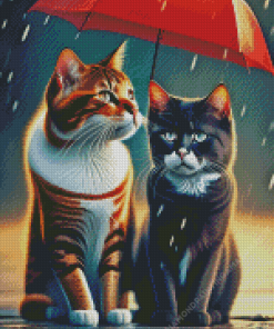 Cats And Red Umbrella Diamond Painting