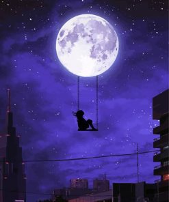 City Moon Girl Silhouette Diamond Painting