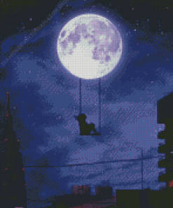 City Moon Girl Silhouette Diamond Painting