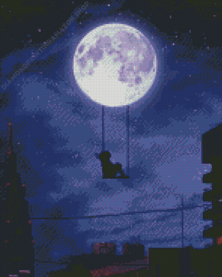 City Moon Girl Silhouette Diamond Painting
