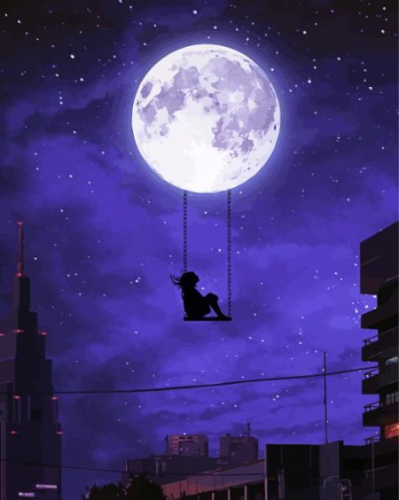 City Moon Girl Silhouette Diamond Painting