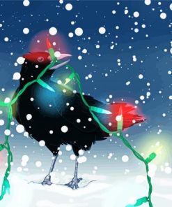 Crow Who Stole Christmas Lights Diamond Painting