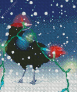 Crow Who Stole Christmas Lights Diamond Painting