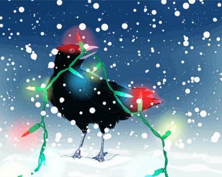 Crow Who Stole Christmas Lights Diamond Painting
