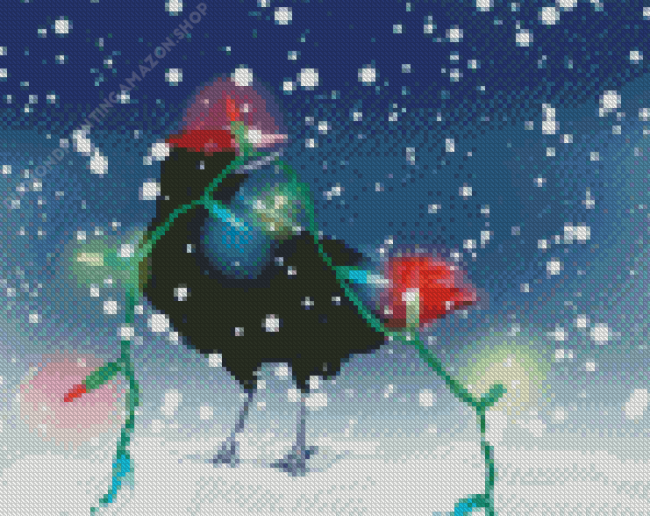 Crow Who Stole Christmas Lights Diamond Painting