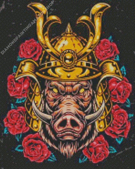 Floral Wild Boar Diamond Painting