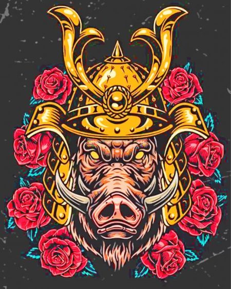 Floral Wild Boar Diamond Painting