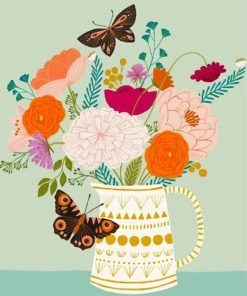 Flowers And Butterfly Illustration Diamond Painting