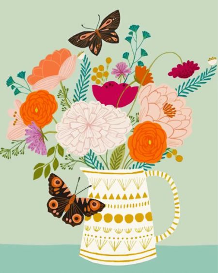 Flowers And Butterfly Illustration Diamond Painting
