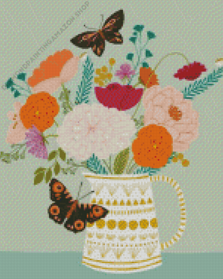 Flowers And Butterfly Illustration Diamond Painting
