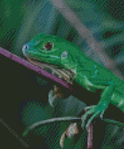 Green Lizard In Tree Branche Diamond Painting