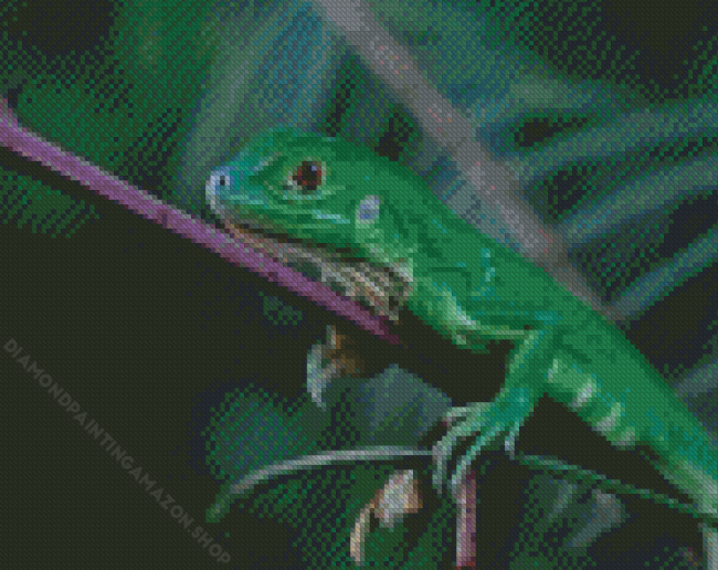 Green Lizard In Tree Branche Diamond Painting