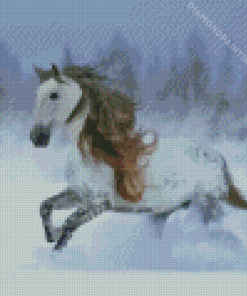 Horse Running In Snowy Forest Diamond Painting