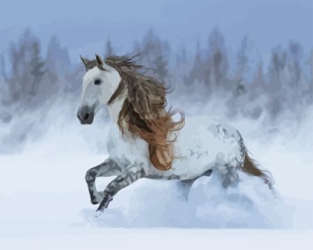 Horse Running In Snowy Forest Diamond Painting