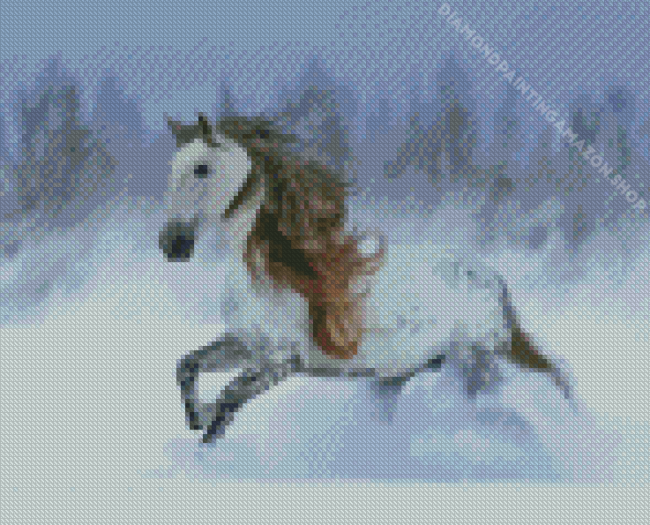 Horse Running In Snowy Forest Diamond Painting