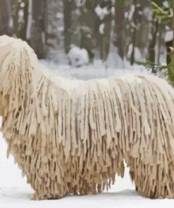 Komondor Dog In Snow Diamond Painting