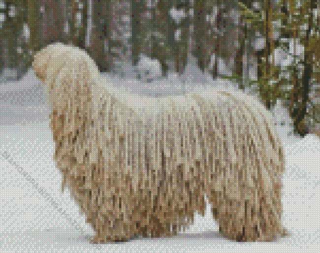 Komondor Dog In Snow Diamond Painting