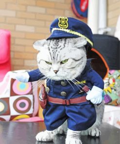 Mad Cute Cat In Police Clothing Diamond Painting