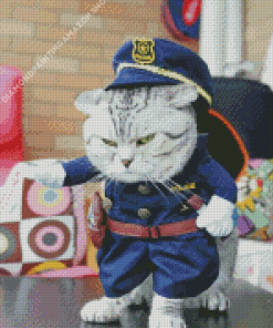 Mad Cute Cat In Police Clothing Diamond Painting