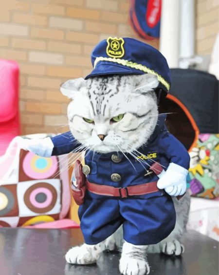 Mad Cute Cat In Police Clothing Diamond Painting