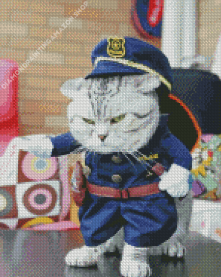 Mad Cute Cat In Police Clothing Diamond Painting