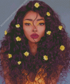 Nyane Lebajoa Flower Hair Diamond Painting