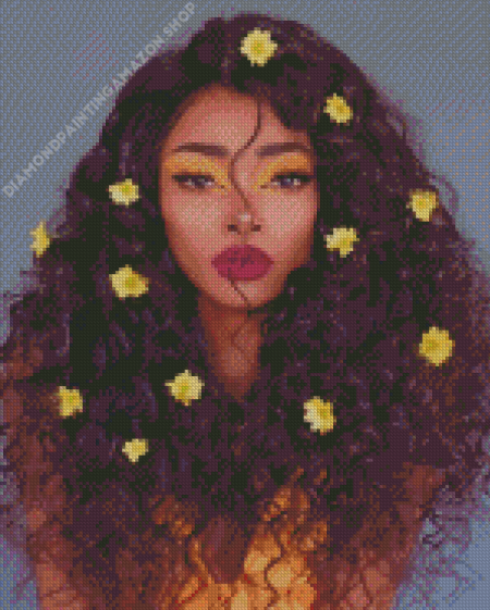 Nyane Lebajoa Flower Hair Diamond Painting