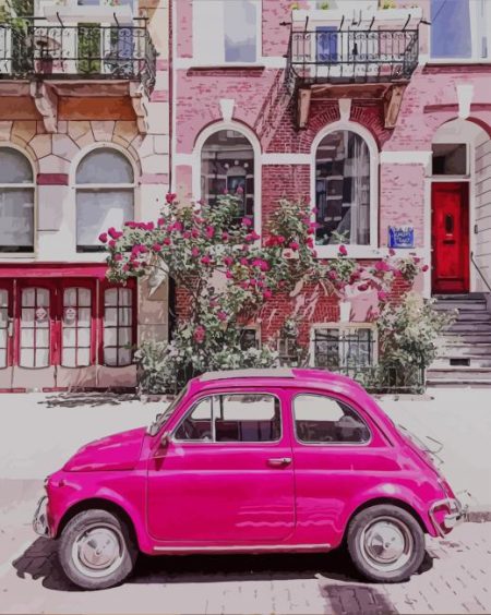 Pink Fiat 500 Diamond Painting
