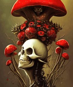 Red Mushroom With Skeleton Diamond Painting