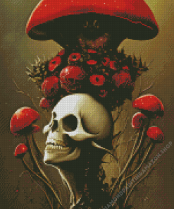 Red Mushroom With Skeleton Diamond Painting