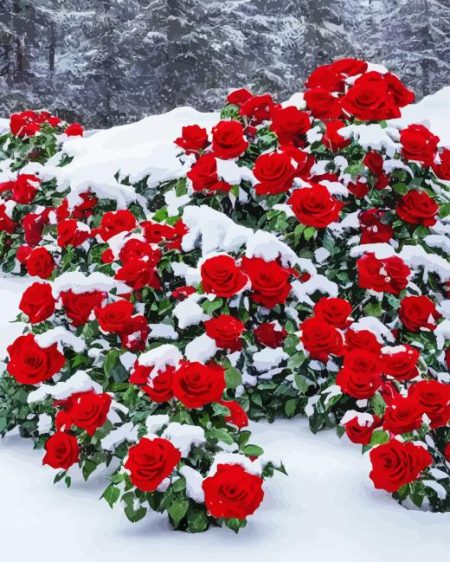 Red Flowers Snow Diamond Painting