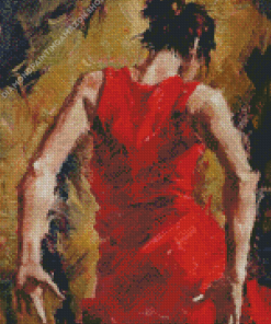 Spanish Lady With Red Dress Dancing Diamond Painting