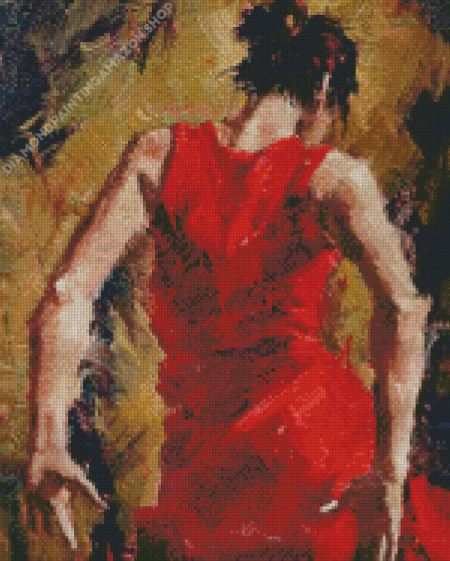 Spanish Lady With Red Dress Dancing Diamond Painting