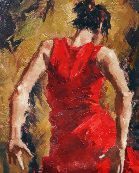 Spanish Lady With Red Dress Dancing Diamond Painting