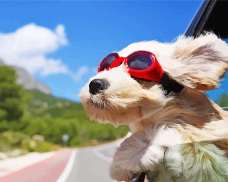 White Dog In Car Diamond Painting