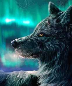 Wolf With Blue Northern Lights Diamond Painting