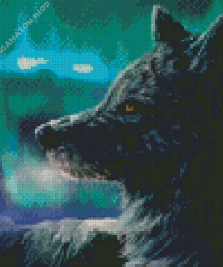 Wolf With Blue Northern Lights Diamond Painting